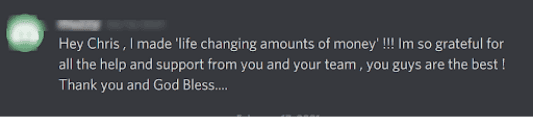 Wealth Incubator member testimonial screenshot about an individual member result.